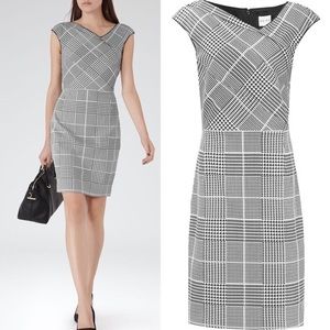 Reiss Rogue Check Tailored Dress, Black/Off White